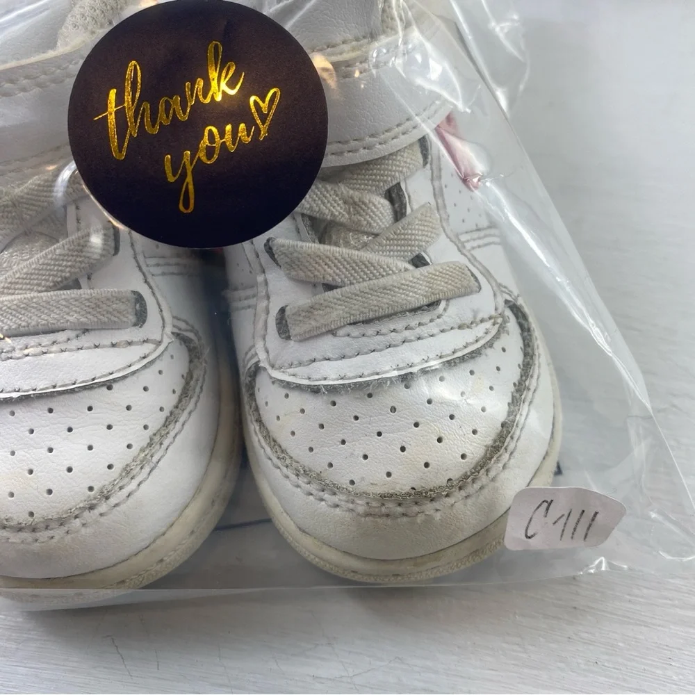 Nike Toddler Leather Court Borough White Sneakers with Pink Cheetah Swoosh Sz 5C